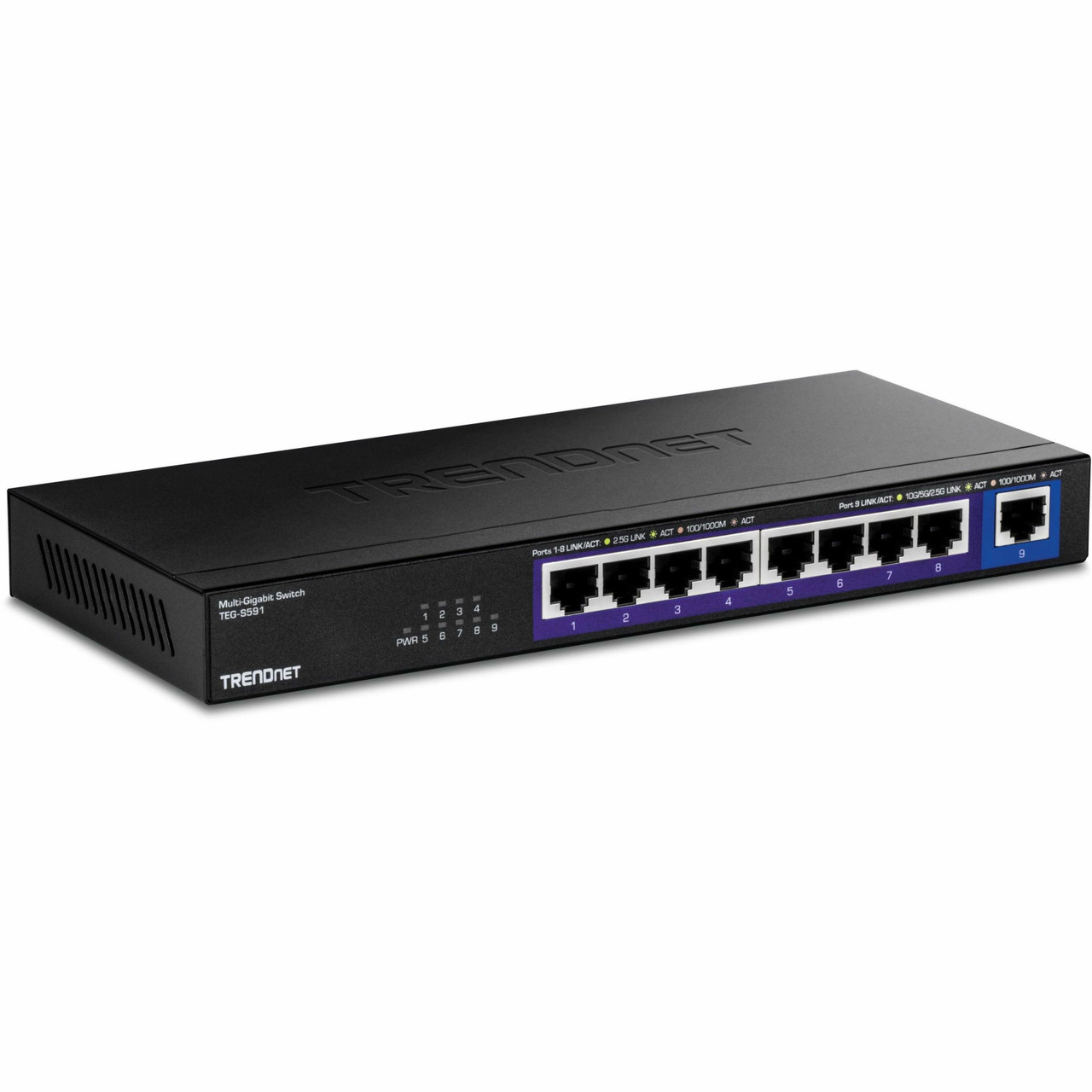 Trendnet 9-Port Multi-Gig Switch, TEG-S591, 8 x 2.5G RJ-45 Ports, 1 x 10G RJ-45 Port, 60Gbps Switching Capacity, Lifetime Protection, Black - TEG-S591