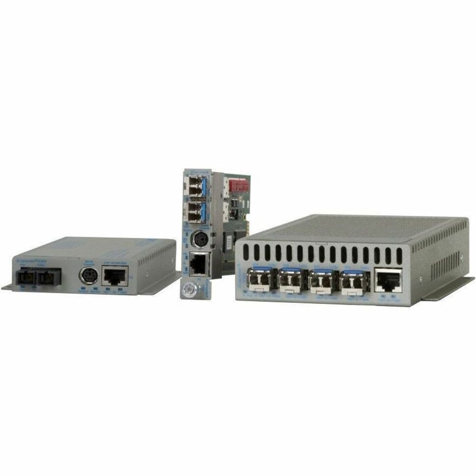 Omnitron iConverter GM4 Transceiver/Media Converter - 3 x Network (RJ-45) - Gigabit Ethernet - 10/100/1000Base-TX, 1000Base-X, 10/100/1000Base-T - 1000 Mbit/s - 2.0 x Expansion Slots - 8992R-23-DW