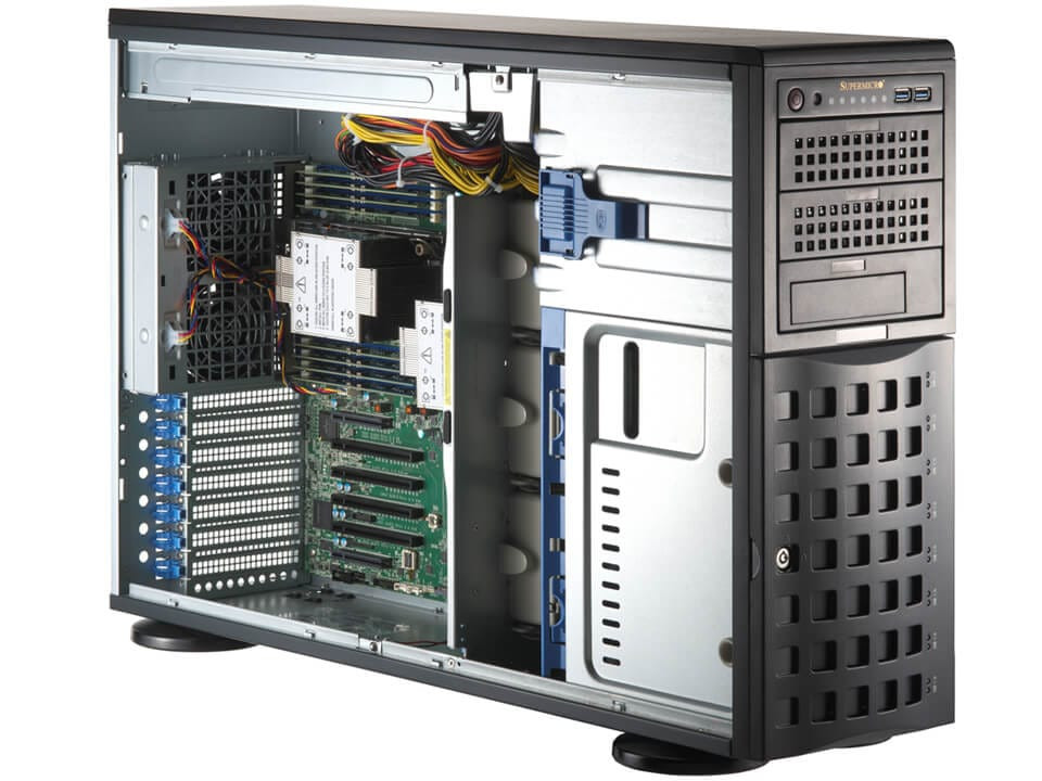 Supermicro Mainstream Tower - 8 Hot-Swap 3.5" Sata Drive Bays (With Options Of Sas Or Up To 4 Nvme) + 3 5.25Â Peripheral Bays + 2 M.2 Nvme - SYS-741P-TR