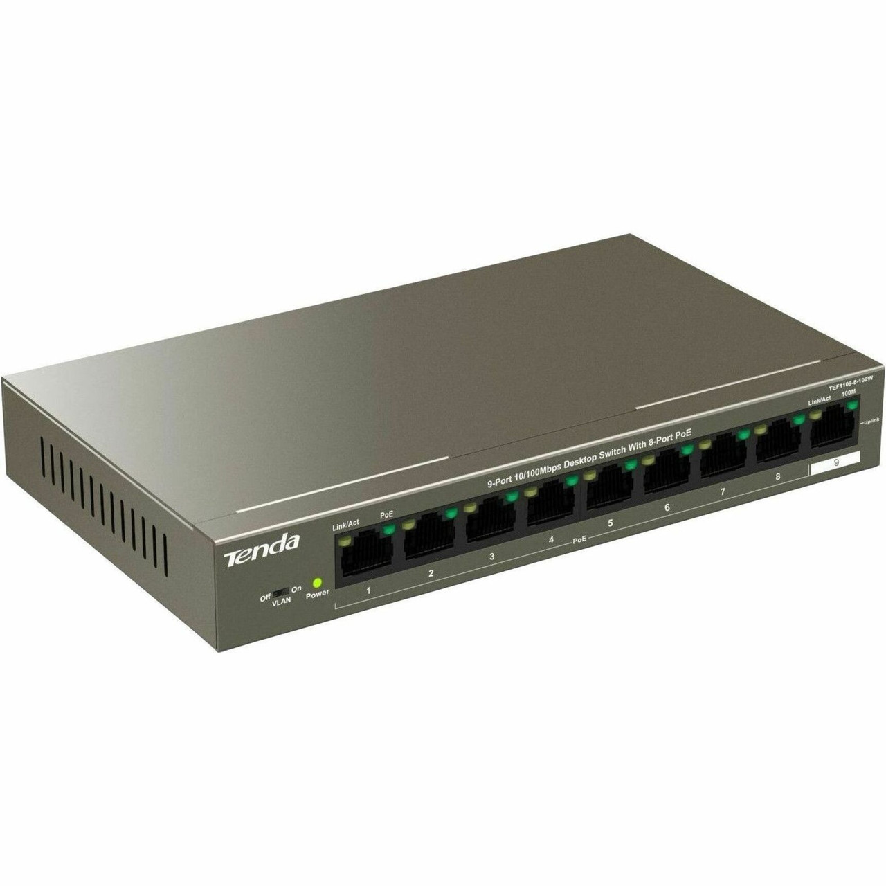 Tenda F1109P-8-102W 9-Port Fast Unmanaged Switch With 8-Port PoE - F1109P-8-102W