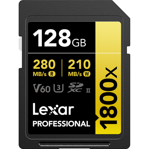 Lexar 128GB Professional 1800x UHS-II SDXC Memory Card (GOLD Series, 2-Pack) - LSD1800128G-B2NNU