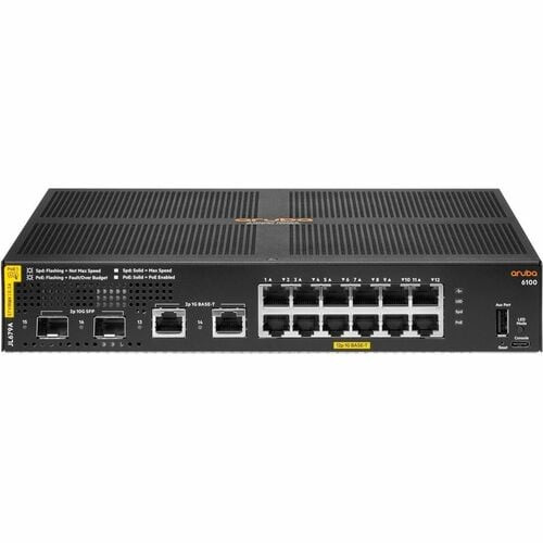 HPE CX 6100 Ethernet Switch 6100 12G Class4 PoE 2G/2SFP+ 139W Switch - 12.0 Ports - Manageable - Gigabit Ethernet, 10 Gigabit Ethernet - 10/100/1000Base-T, 10GBase-X, 1000Base-X - 2 Layer Supported - Modular -21.90 W Power Consumption - JL679A#ACC