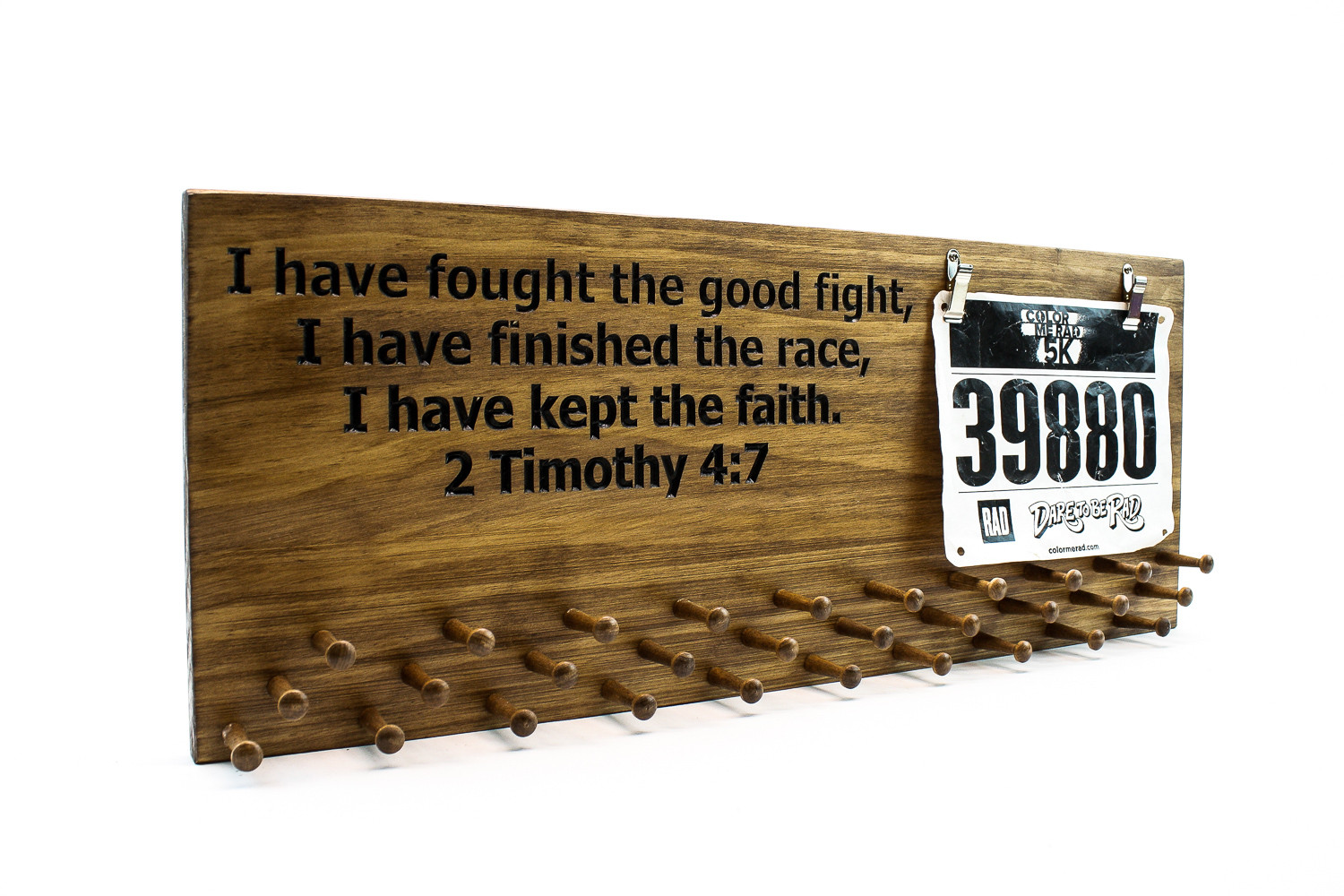 Running medal display bible verse and bib clips Custom Wood Design