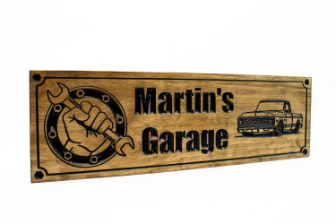Garage Sign | Man Cave sign with wrench hand and a 1971 Chevy pickup truck 