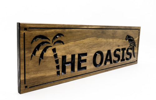 The Oasis sign, pool bar decor, beach house plaque, custom outdoor sign, wooden bar sign 