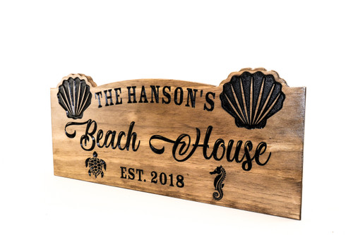 Beach House sign, beach decor, ocean theme, Family Sign, Wood Sign, seashell, sea turtle, sea horse-Anniversary Gift (CWD-741)