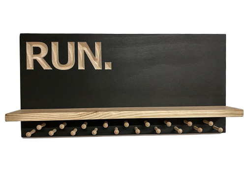 Marathon Medal display 23x11 with 19 PEGS and trophy shelf, medal hanger, sports (CWD-776-BLK)