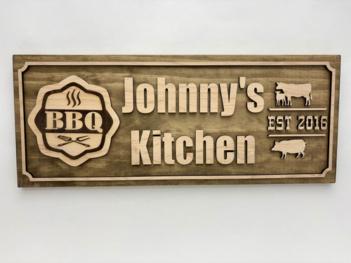 Lasered BBQ Sign - Wooden Smokehouse Grill Sign  (L-24)
