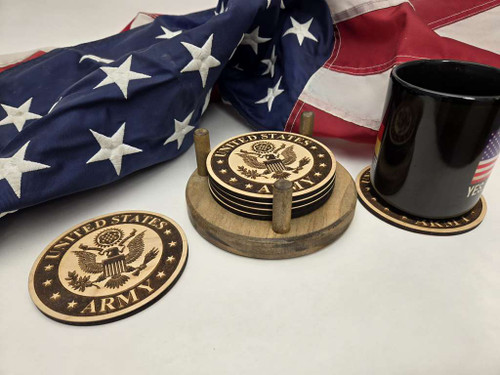 Lasered Coasters - Wooden Coasters with Holder - Military (L-14)