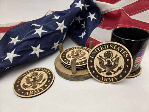 Lasered Coasters - Wooden Coasters with Holder - Military (L-14)