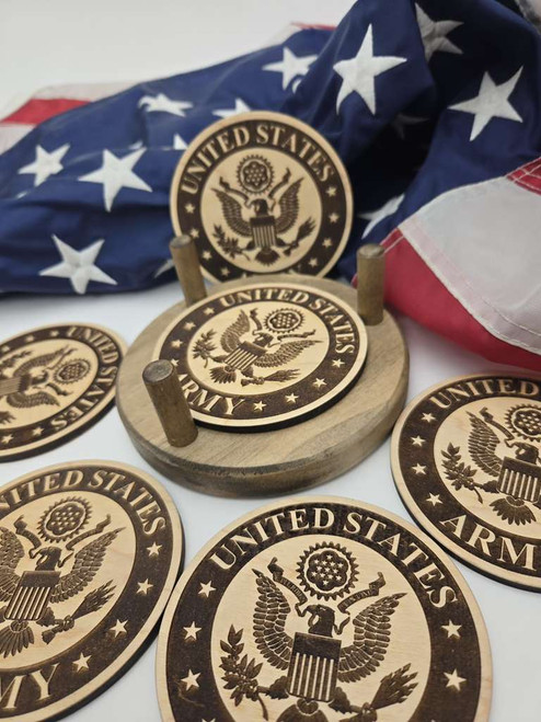 Lasered Coasters - Wooden Coasters with Holder - Military (L-14)