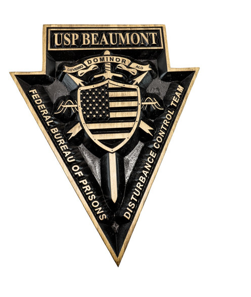 Federal Prison Emblem with USP BEAUMONT - Federal Bureau of Prisons sign Federal Prison Emblem with USP BEAUMONT - Federal Bureau of Prisons sign