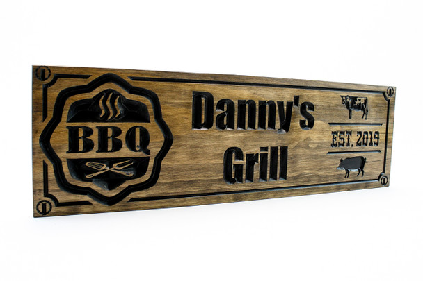 wooden bbq grill sign