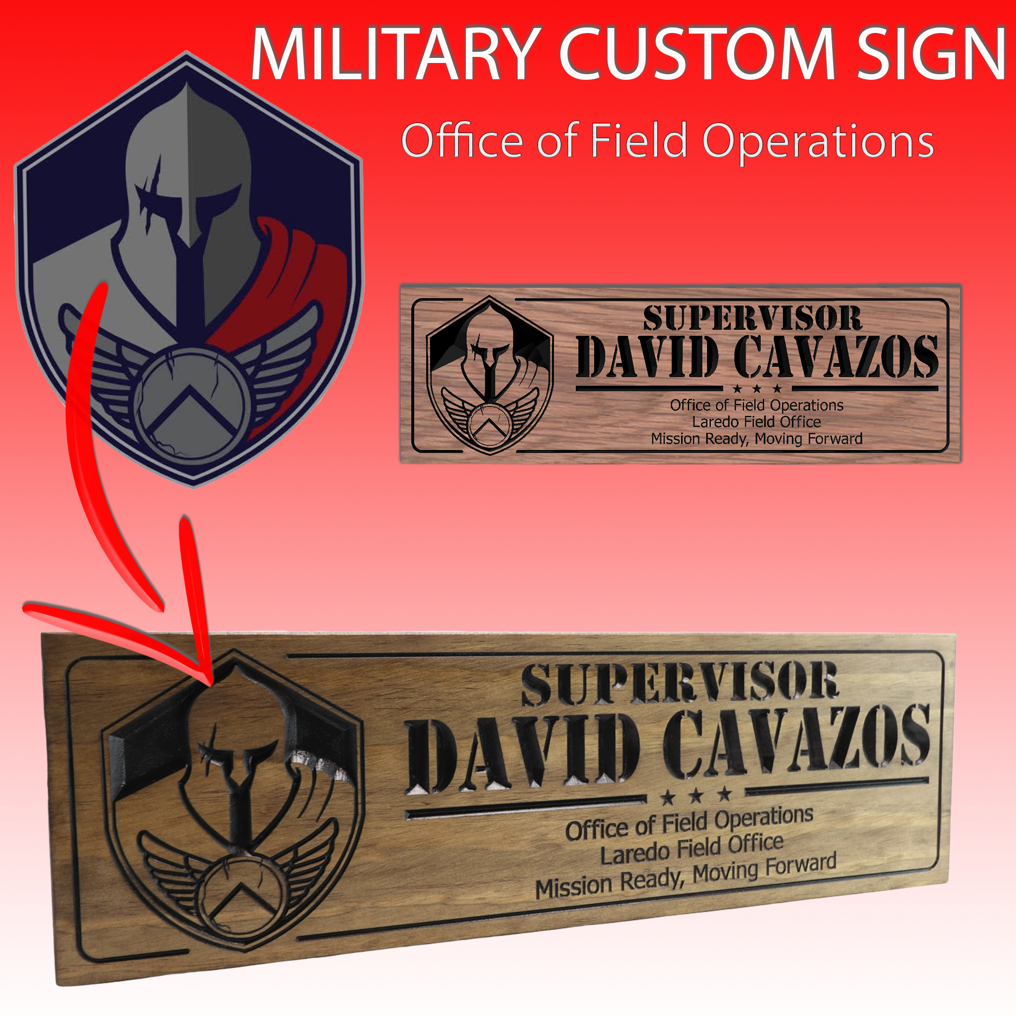Military custom sign: Office of Field Operations - Custom Wood Design