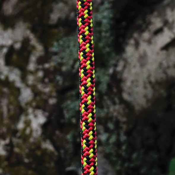 Yale Focus arborist climbing rope shown against dark tree bark