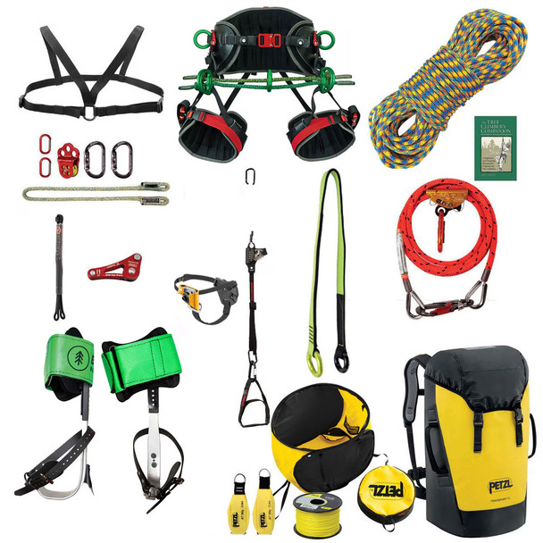 Picture of a complete set of premium tree climbing gear as sold at WesSpur.com