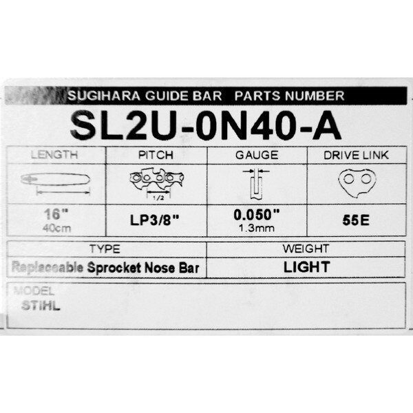 Sugihara Guide Bar - 16", 3/8" Low Profile Pitch,  .050"  Gauge - Stihl SM for sale at WesSpur.com