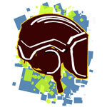 A stylized image of an arborist climbing helmet with chainsaw safety