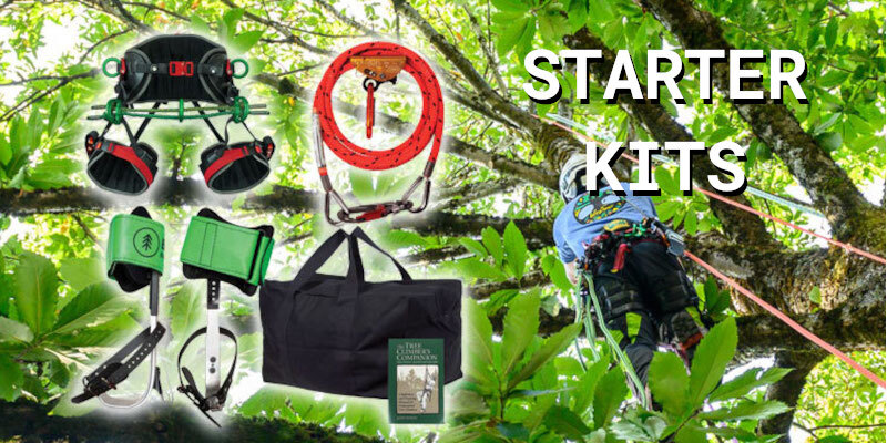 Tree Climbing Starter Kits Picture of arborist climbing a tree with beginner tree climbing gear