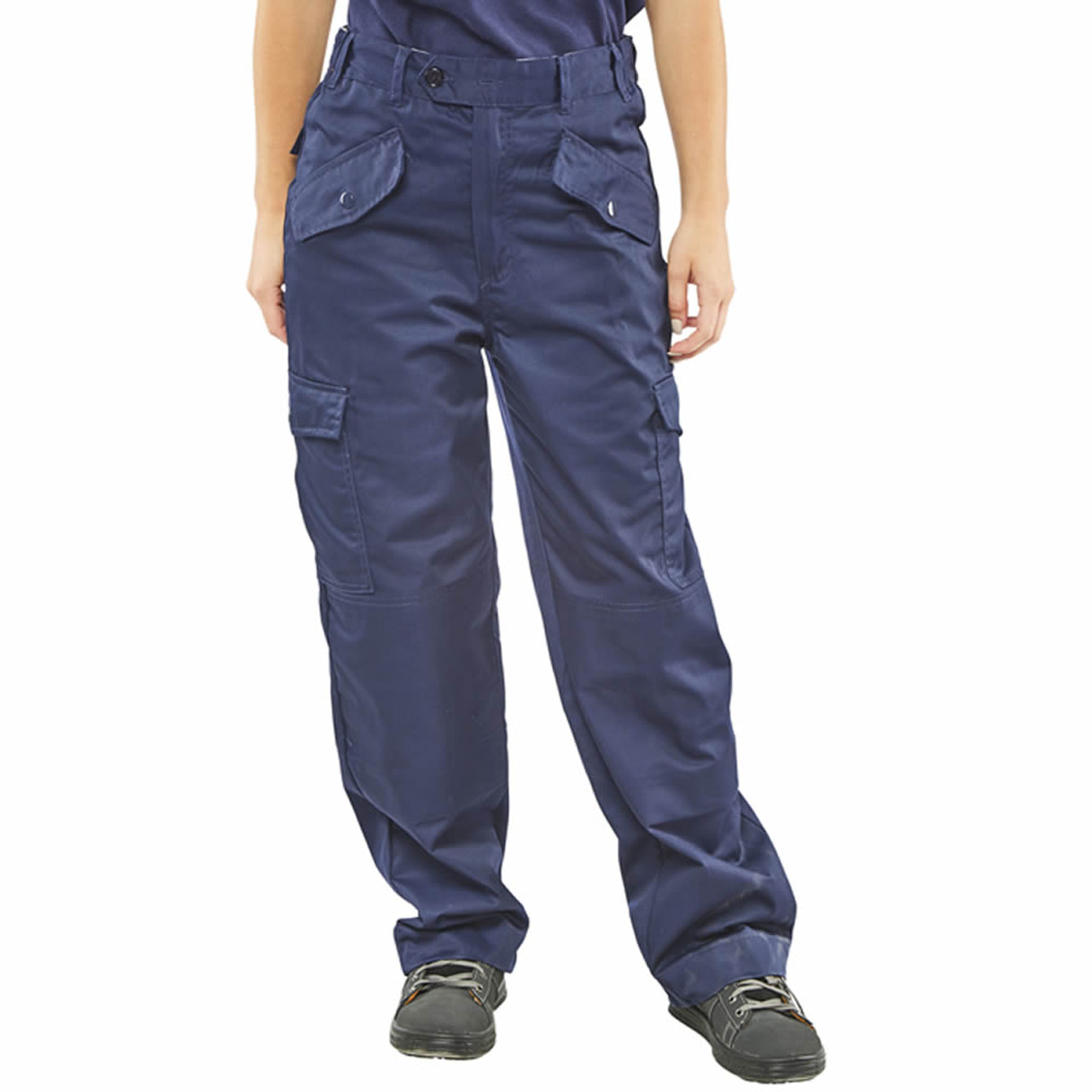 Ladies Navy Blue Work Trousers | Straight Leg Trousers Womens – Salonwear