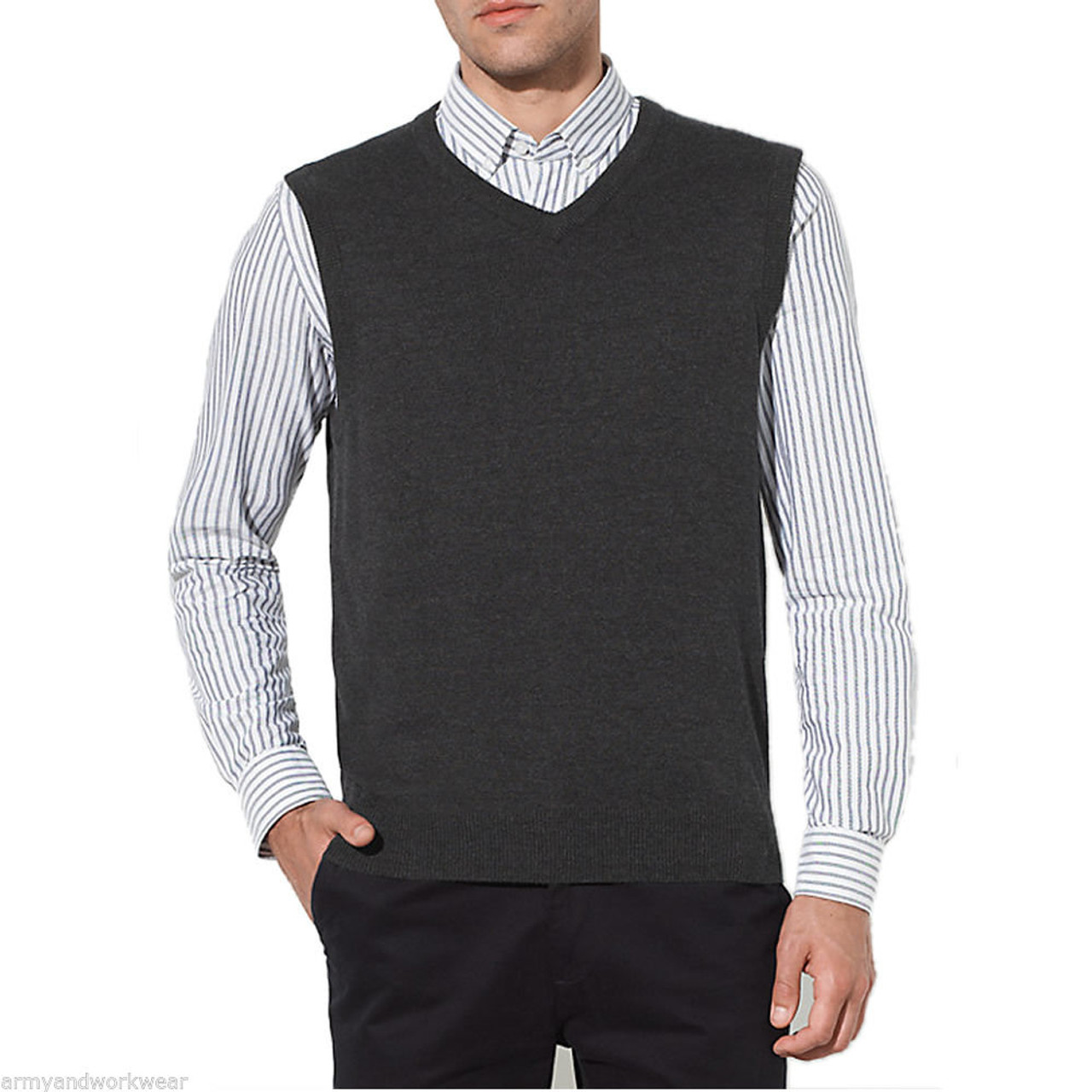 Mens sleeveless v sales neck sweaters