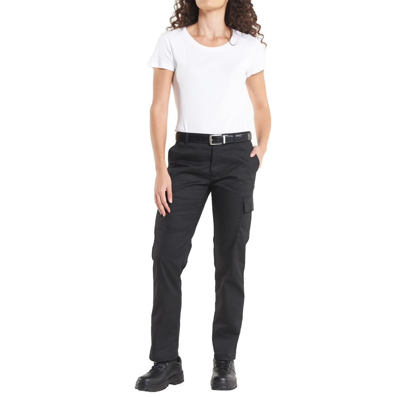 Women Solid Black Linen Cargo Pant