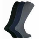 3 Pack Fresh Feel Mens Cotton Long Rib Socks UK 6-11 Blk/Nvy/Gry