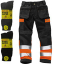 Black / orange work triusers hi visibility with work socks