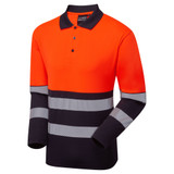 Supertouch Essentials Hi-Vis Eco Orange/Navy CoolAir Long Sleeve Polo ESS600 ONS-6XL