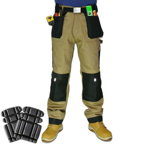 Men's Multi Pocket Work Trousers & Free Knee Pads Beige