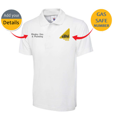 Gas Safe Embroidered Personalised Polo Shirt With Company Name/Text