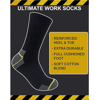 DEWALT Men's Everyday Cotton Blend Work Socks, Reinforced Heel/Toe, 3-pk,  Black