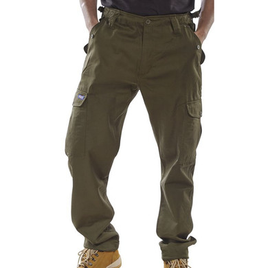 Six Pocket Combat Cargo Work Trousers in Olive Green