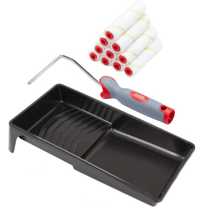 10pk 4" Prodec Short Pile Microfibre Mini Roller & Frame & Tray 10pk 4" Prodec Short Pile Microfibre Mini Roller & Frame & Tray