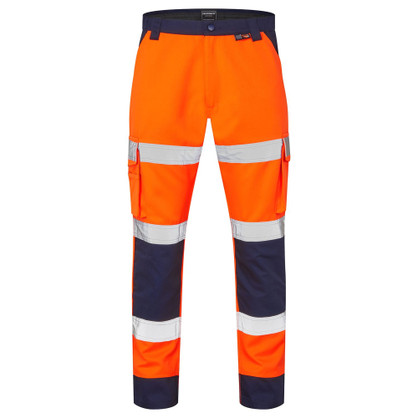 Supertouch Hi-Vis 2 Tone 3 Band Combat Trousers Orange/Navy