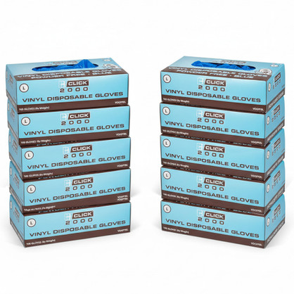 1000 x Click Vinyl Disposable Gloves Powder Free Blue