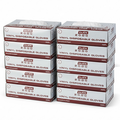 1000 x Click Vinyl Disposable Gloves Powder Free Clear