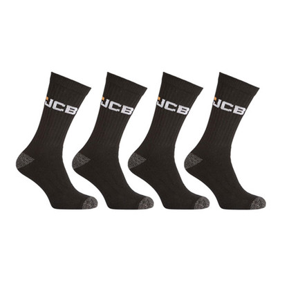 JCB 4PK Workwear Apparel Socks Black 6-11