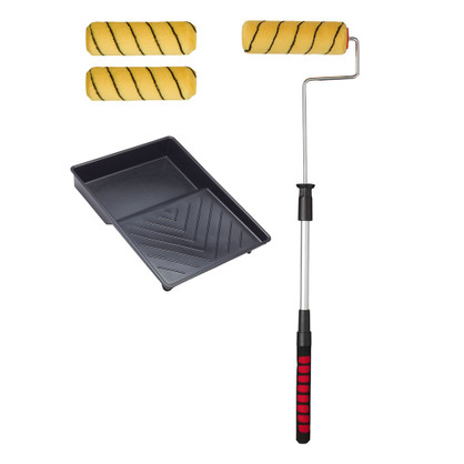 Prodec Hercules 9" Telescopic Frame & Medium Pile 3 x Emulsion/Masonry Sleeve & Paint Tray Prodec Hercules 9" Telescopic Frame & Medium Pile 3 x Emulsion/Masonry Sleeve & Paint Tray
