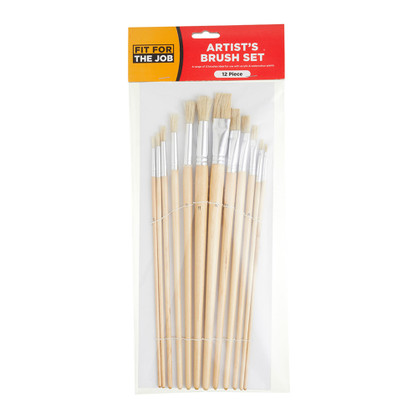 Fit For The Job 12pc Artist's Paint Brush Set - Plain Handles FFJABS01