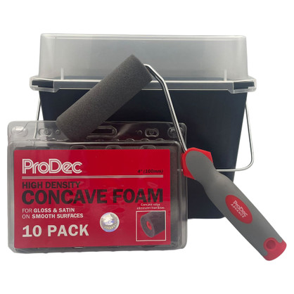 Prodec Amsterdam 4" High Density Concave Foam Paint Rollers (10) with 7L Scuttle + Lid