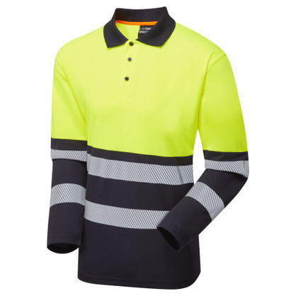 Supertouch Essentials Hi-Vis Eco Yellow/Navy CoolAir Long Sleeve Polo ESS600 YNS-6XL