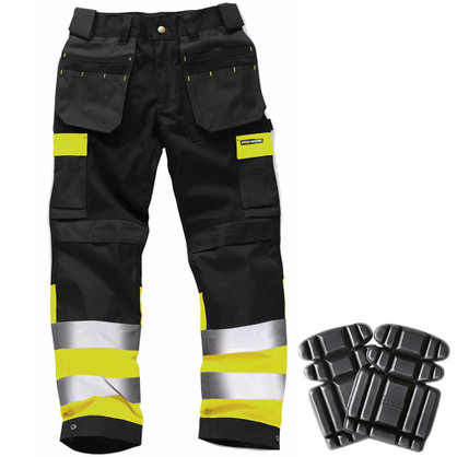 black / yellow standsafe work trousers free kneepads