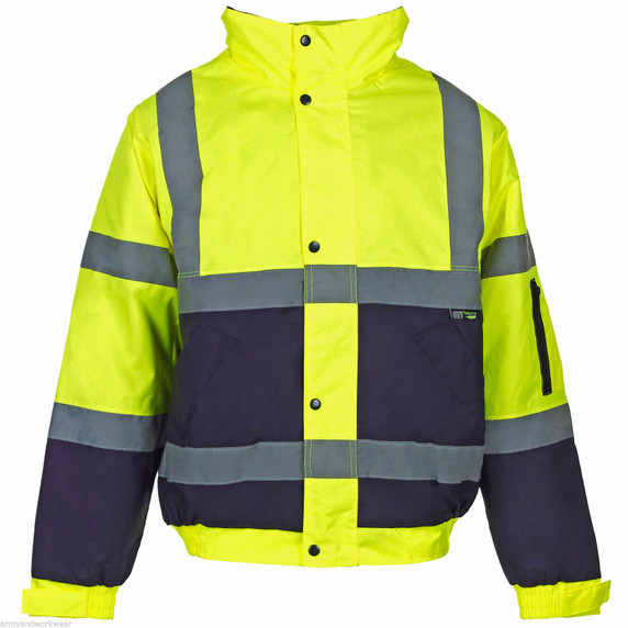 Two Tone Hi Viz Bomber Mens Reflective Waterproof Padded Warm Work Jacket Coat