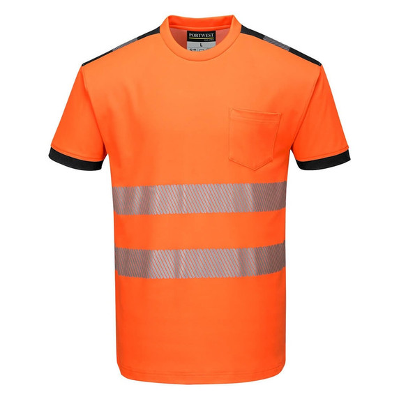 Portwest PW3 Hi-Vis T-Shirt Short Sleeve Orange/Black