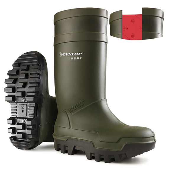 Dunlop Waterproof Thermo Full Safety Wellington Boot Green