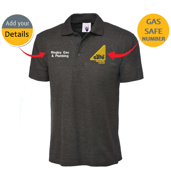Gas Safe Embroidered Personalised Polo Shirt With Company Name/Text