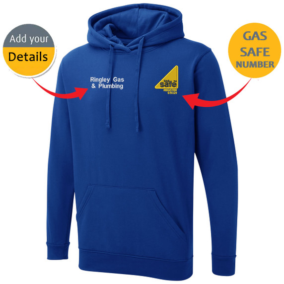 Gas Safe Embroidered Personalised Hoody With Company Name/Text