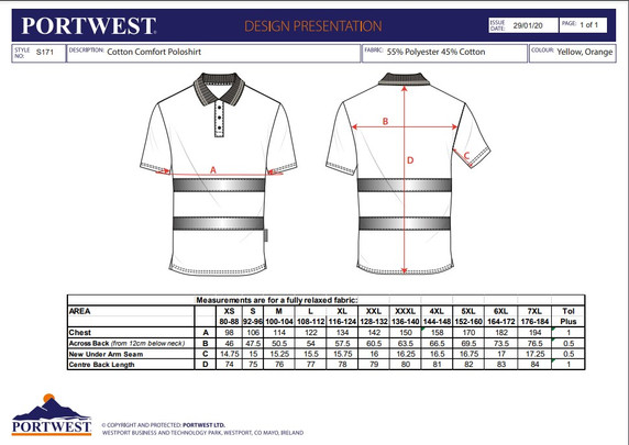 Portwest Hi-Vis Cotton Comfort Polo Shirt Short Sleeve