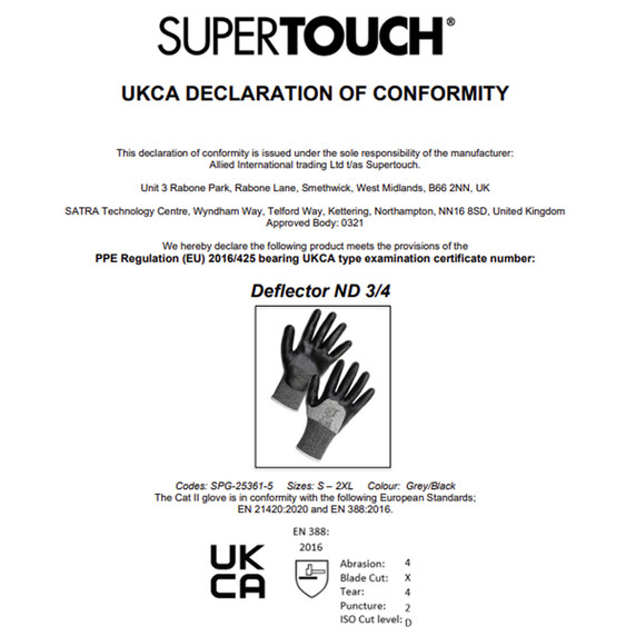 Supertouch Deflector ND 3/4 Dip Cut Resistant Grey Gloves